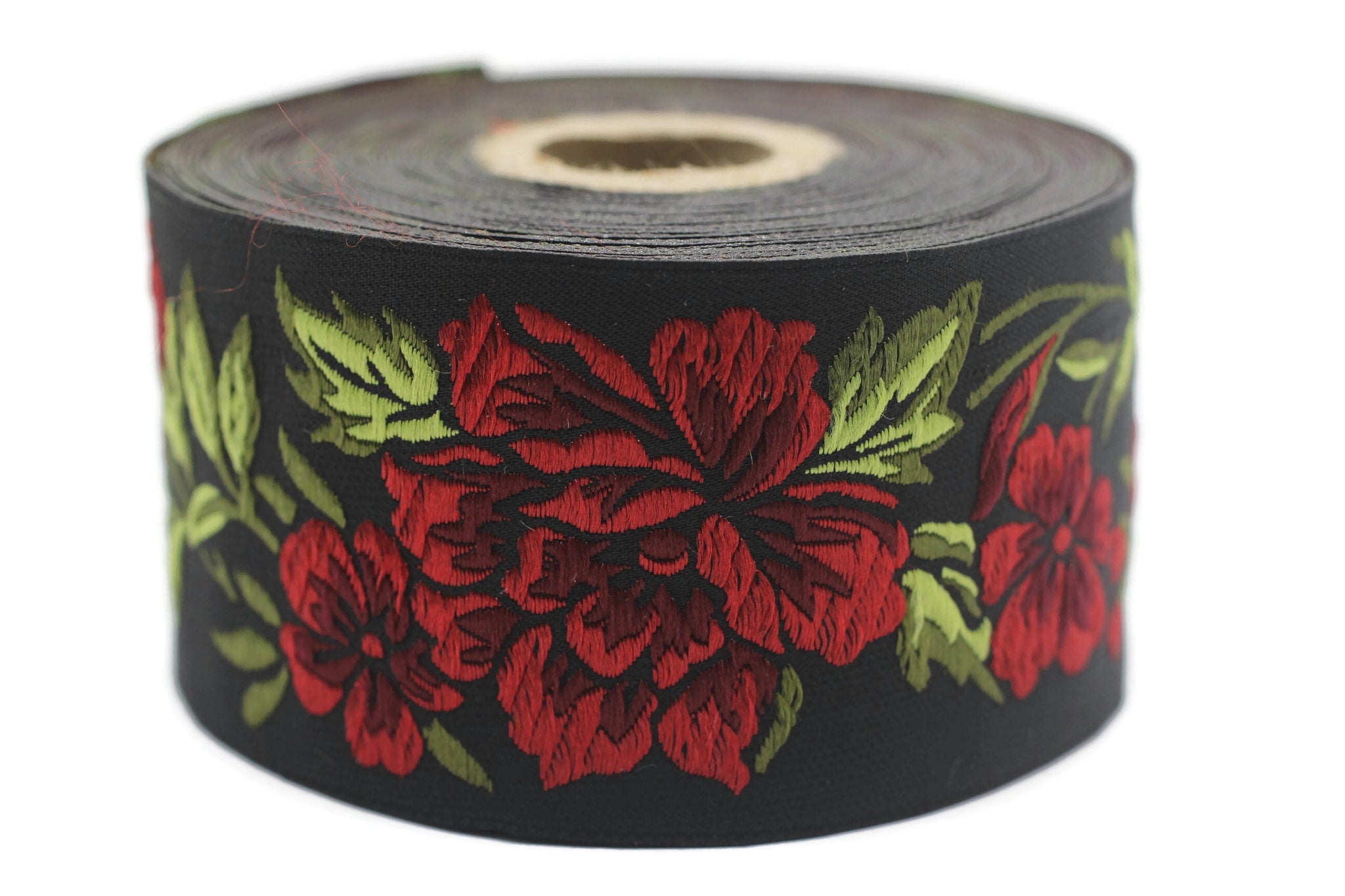 50 mm Red/ Black Floral Jacquard trim (1.96 inches), vintage Ribbon, Decorative Craft Ribbon, Floral Jacquard Ribbon, Trim, 50096