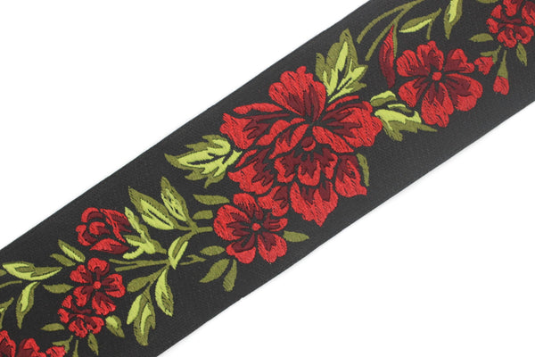 50 mm Red/ Black Floral Jacquard trim (1.96 inches), vintage Ribbon, Decorative Craft Ribbon, Floral Jacquard Ribbon, Trim, 50096