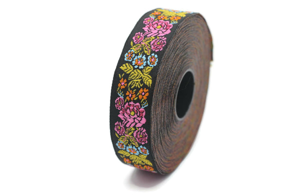 22 mm colorful Floral Embroidered ribbon (0.86 inches), Vintage Jacquard, Floral ribbon, Sewing trim, Jacquard trim, Jacquard ribbon, 22097