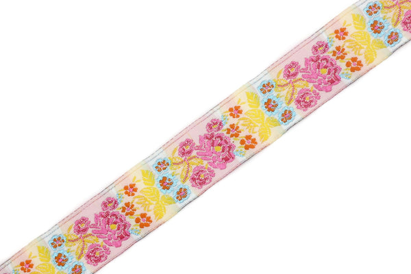 22 mm Colorful Floral Embroidered ribbon (0.86 inches), Vintage Jacquard, Floral ribbon, Sewing trim, Jacquard trim, Jacquard ribbon, 22097