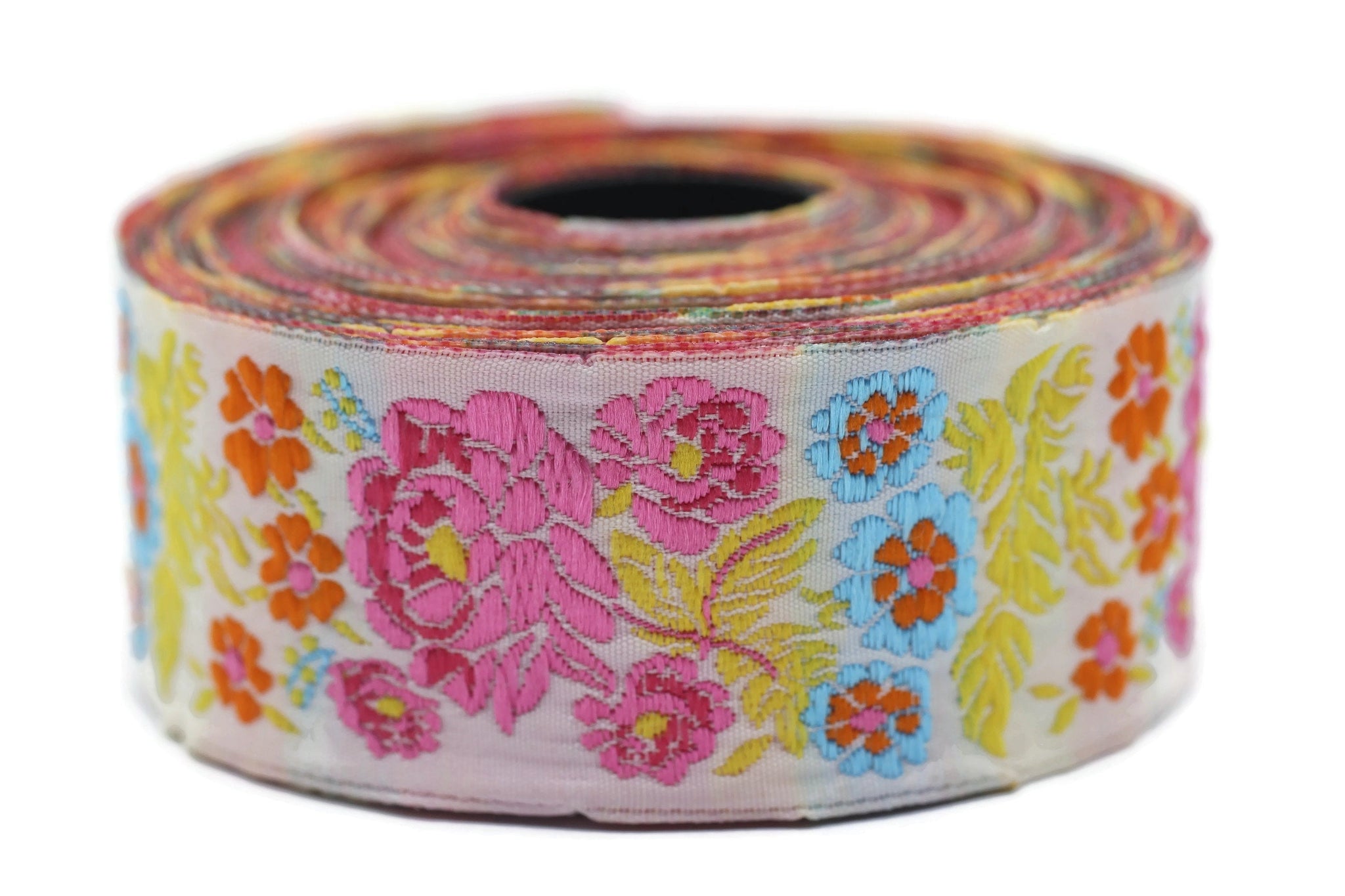 35 mm Colorful Floral Embroidered ribbon (1.37 inches), Vintage Jacquard, Floral ribbon, Sewing trim, Jacquard trim, Jacquard ribbon, 35097
