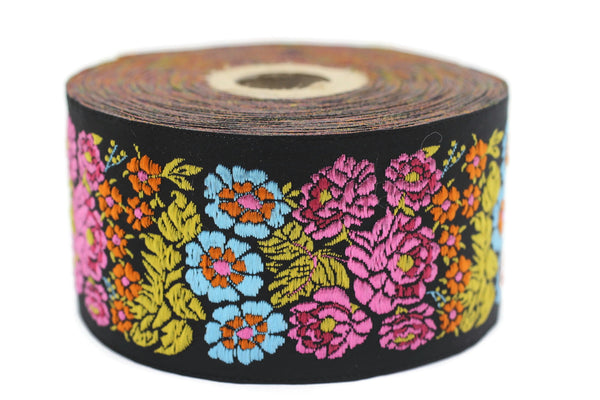 50 mm colorful Floral Embroidered ribbon (1.96 inches, Vintage Ribbon, Floral ribbon, Sewing trim, Jacquard trim, Jacquard ribbon, 50097