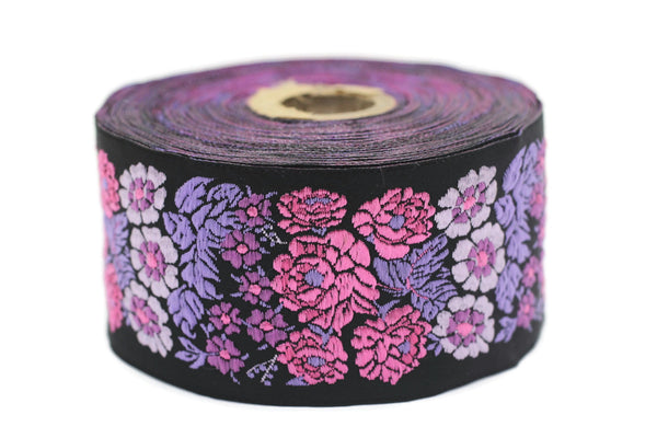 50mm Purple/Black Floral Embroidered ribbon, 1.96 inch,  Vintage Jacquard, Floral ribbon, Sewing trim, Jacquard trim, Jacquard ribbon, 50097