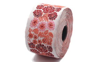 50 mm Red Floral Embroidered Ribbon Sewing Trim Craft Ribbon Jacquard Trim, Woven Trim Border 50097