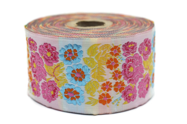 50 mm colorful Floral Embroidered ribbon (1.96 inches, Vintage Jacquard, Floral ribbon, Sewing trim, Jacquard trim, Jacquard ribbon, 50097