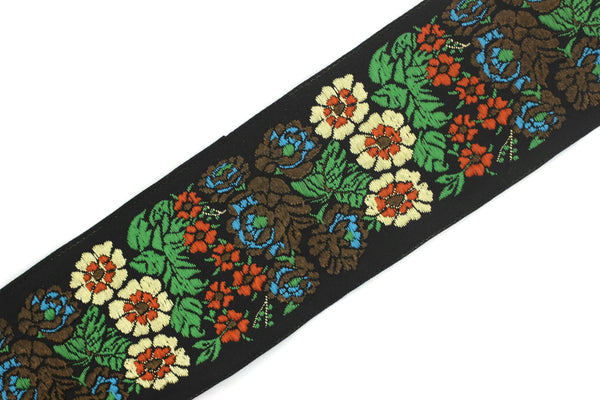 50 mm Green Floral Embroidered ribbon (1.96 inches, Vintage Jacquard, Floral ribbon, Sewing trim, Jacquard trim, Jacquard ribbon, 50097