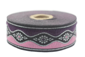 35 mm Purple Royal Blossom ribbon (1.37 inches), Flower Embroidered Ribbon, Great for Home Decor, Craft Supply, Jacquard ribbon, Trim 35924