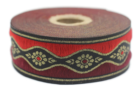 35 mm Red Floral Vintage ribbon (1.37 inches), floral embroidered ribbon, Decorative ribbon 35924