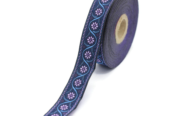 22 mm purple Floral Embroidered ribbon (0.86 inches), Vintage Jacquard, Floral ribbon, Floral trim, woven jacquard, jacquard ribbons, 22938