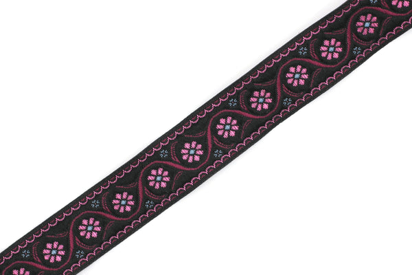 22 mm Pink Floral Embroidered ribbon (0.86 inches), Vintage Jacquard, Floral ribbon, Floral trim, woven jacquard, jacquard ribbons, 22938