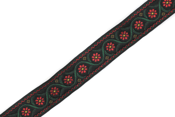 22 mm Red Floral Embroidered ribbon (0.86 inches),  Vintage Jacquard, Floral ribbon, Floral trim, woven jacquard, jacquard ribbons, 22938