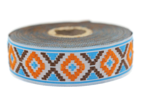 25 mm Blue&Orange Geometric Diamond Jacquard trim (0.98 inches), Decorative Craft Ribbon, Sewing Trim Jacquard ribbons, woven ribbons, 25914