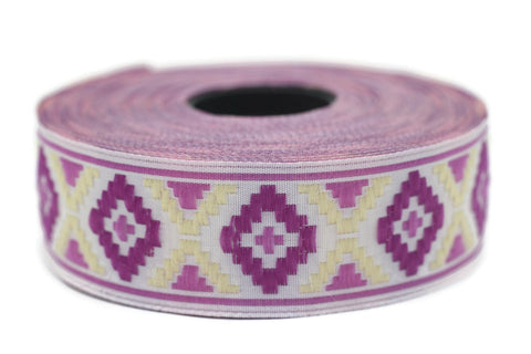 25 mm Purple Geometric Diamond Jacquard trim (0.98 inches), Decorative Craft Ribbon, Sewing Trim, Jacquard ribbon, woven ribbons, 25914