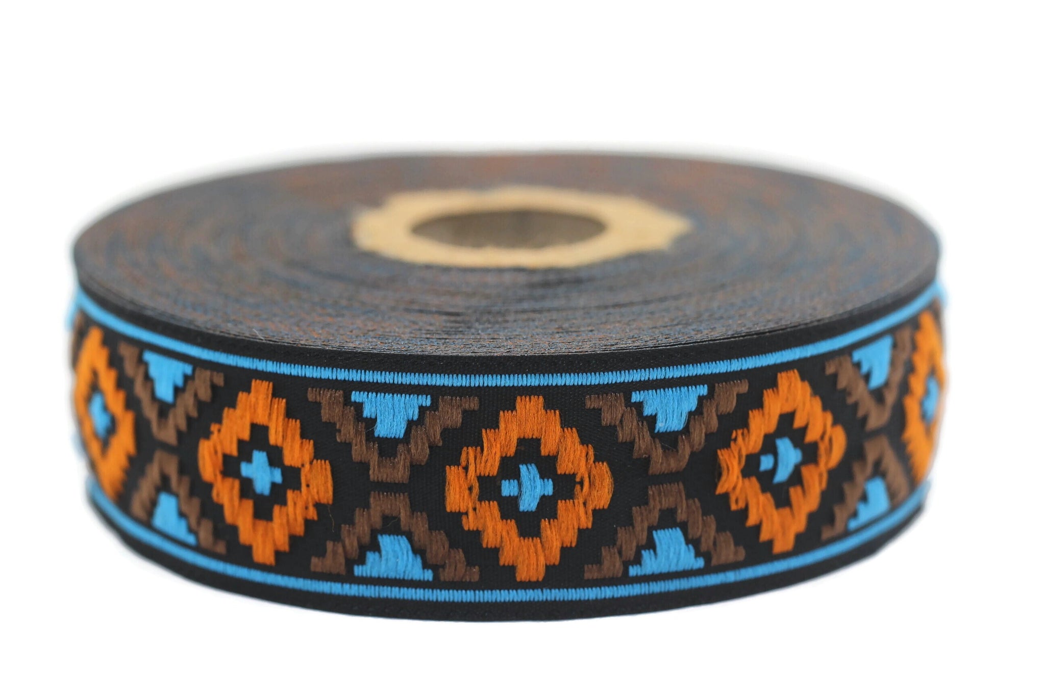25 mm Blue&Orange Geometric Diamond Jacquard trim (0.98 inches) Decorative Craft Ribbon, Sewing Trim, Jacquard ribbon, woven ribbons, 25914