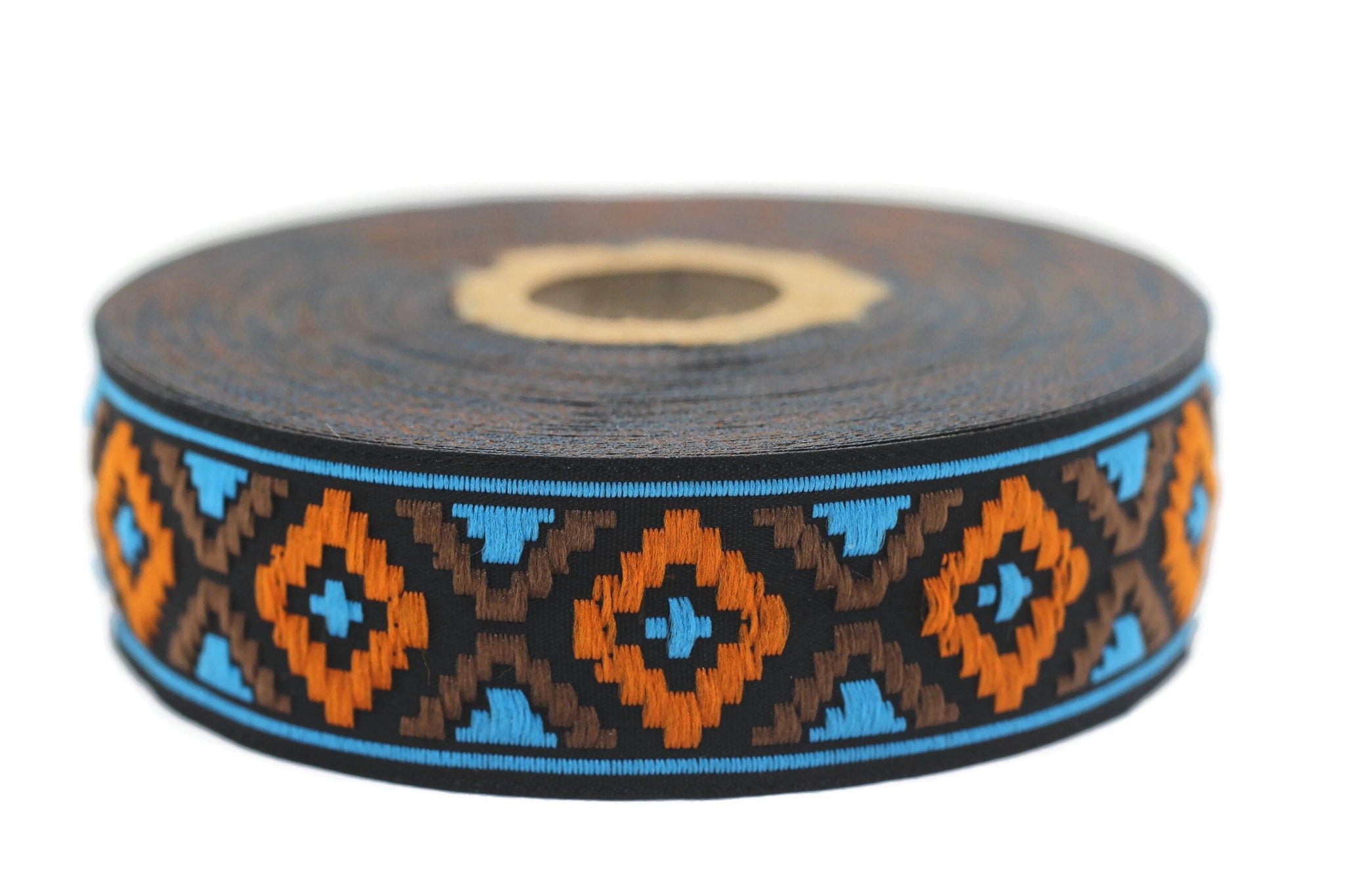 SALE 10.9 Yards Blue&Orange Geometric Diamond Jacquard trim (0.98 inches) Decorative Craft Ribbon, Sewing Trim, Jacquard ribbon,  25914
