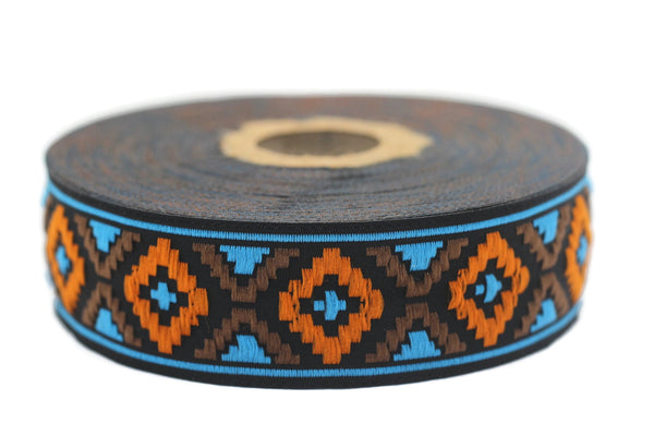 SALE 10.9 Yards Blue&Orange Geometric Diamond Jacquard trim (0.98 inches) Decorative Craft Ribbon, Sewing Trim, Jacquard ribbon,  25914