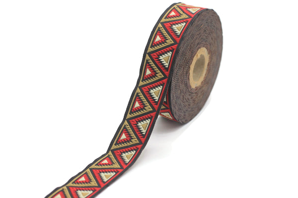 25 mm Red Chevron Jacquard ribbon (0.98 inches), Decorative ribbon, Craft Ribbon, Jacquard trim, woven ribbon, costume ribbon, 25915