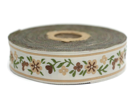 22 mm Brown/white Floral Jacquard ribbons (0.86 inches, woven ribbon, authentic ribbon, Sewing, Scroll Jacquard trim, vintage ribbons, 22947