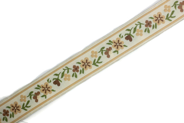 22 mm Brown/white Floral Jacquard ribbons (0.86 inches, woven ribbon, authentic ribbon, Sewing, Scroll Jacquard trim, vintage ribbons, 22947