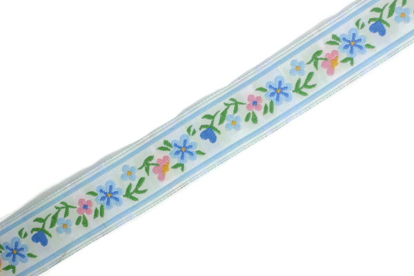 22 mm Blue/white Floral Jacquard ribbons (0.86 inches), woven ribbon, authentic ribbon, Sewing, Scroll Jacquard trim, vintage ribbons, 22947