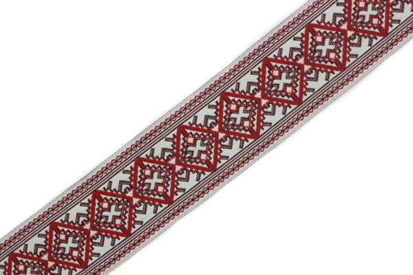 35 mm Red/White Carpet Ribbon (1.37 inches), Geometric trim, jacquard trim, fabric wide trims, craft supplies, vintage trim, 35984