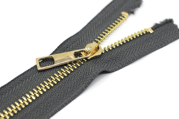 50 Pcs Dark Gray Metal zippers with brass teeth, Tip #5, 18 cm (7 inches) zipper, Jean Zipper, dress zipper, lightweight zipper, teeth zip