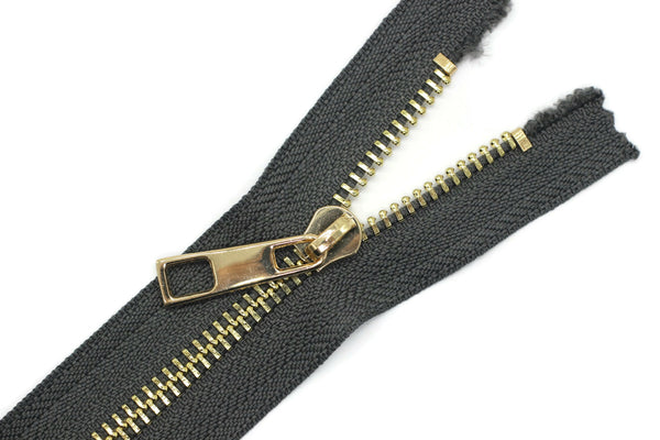 50 Pcs Dark Gray Metal zippers with brass teeth, Tip #5, 18 cm (7 inches) zipper, Jean Zipper, dress zipper, lightweight zipper, teeth zip