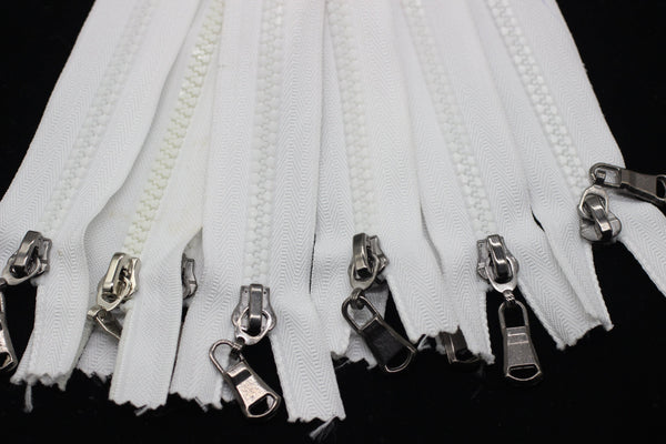 8 Pcs White Separating Zipper, 30 cm (12 inches) Zipper, Plastic Chunky Teeth Zipper, Vislon Zipper, Coat Zipper, Jacket Zipper, Bag Zipper