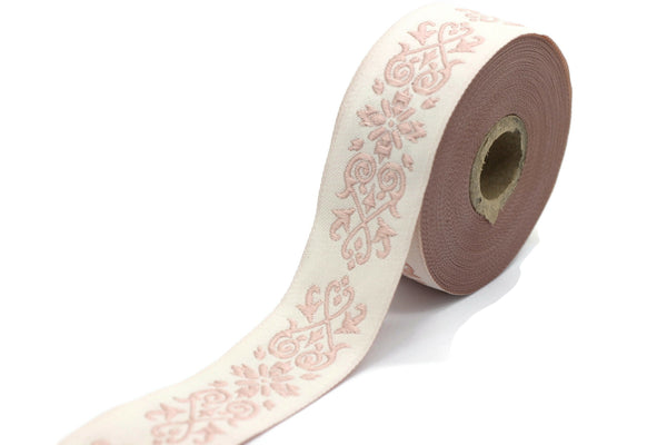 35 mm Pink Victorian Jade Jacquard Ribbon 1.37 (inch) | Embroidered Bordure | Fabric Tapestry for Embellishment Craft Home Decor | 35271