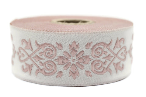 35 mm Pink Victorian Jade Jacquard Ribbon 1.37 (inch) | Embroidered Bordure | Fabric Tapestry for Embellishment Craft Home Decor | 35271