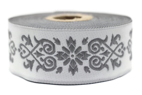 35 mm Gray Victorian Jade Jacquard Ribbon 1.37 (inch) | Embroidered Bordure | Fabric Tapestry for Embellishment Craft Home Decor | 35271