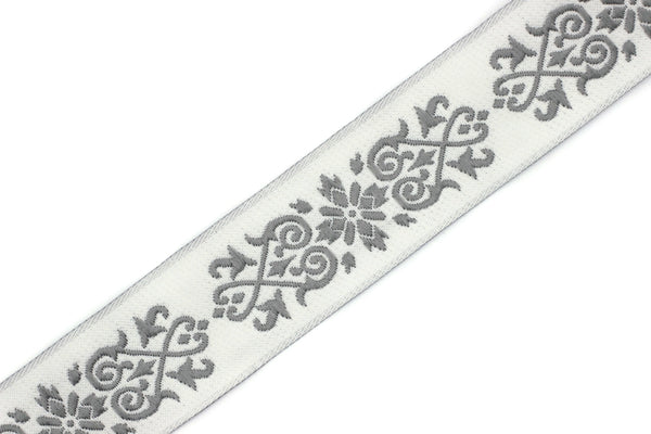 35 mm Gray Victorian Jade Jacquard Ribbon 1.37 (inch) | Embroidered Bordure | Fabric Tapestry for Embellishment Craft Home Decor | 35271