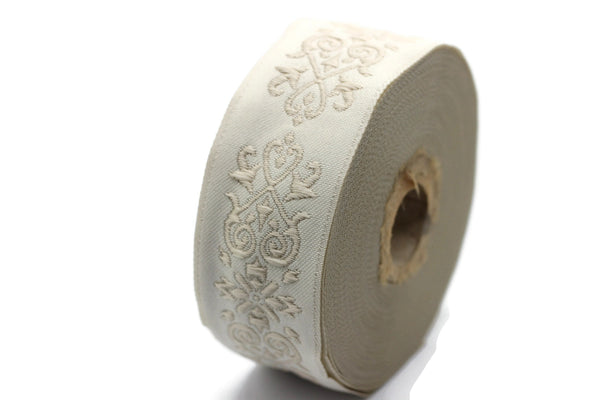 35 mm Beige Victorian Jade Jacquard Ribbon 1.37 (inch) | Embroidered Bordure | Fabric Tapestry for Embellishment Craft Home Decor | 35271