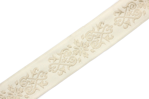 35 mm Beige Victorian Jade Jacquard Ribbon 1.37 (inch) | Embroidered Bordure | Fabric Tapestry for Embellishment Craft Home Decor | 35271