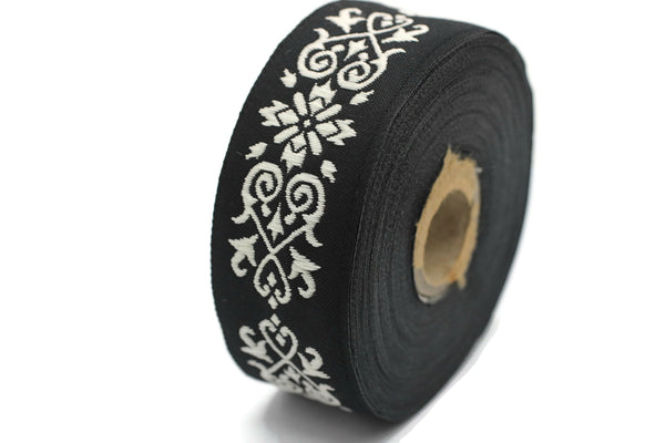 35mm Gray-Black Victorian Jade Jacquard Ribbon 1.37 inch | Embroidered Bordure | Fabric Tapestry for Embellishment Craft Home Decor |35271
