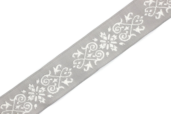 35mm White-Gray Victorian Jade Jacquard Ribbon 1.37(inch) | Embroidered Bordure | Fabric Tapestry for Embellishment Craft Home Decor | 35271