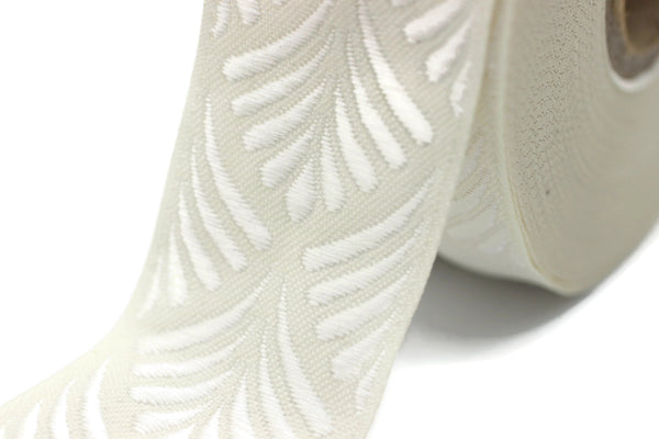 35 mm White Beige Seashell  1.37 (inch) | SeaShell Ribbon | Seashell Decor | Jacquard Ribbon | 35mm Wide | 35273