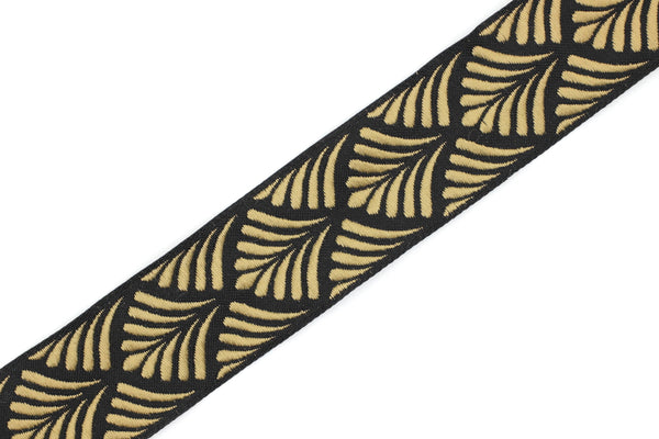 35 mm Golden Black Seashell  1.37 (inch) | SeaShell Ribbon | Embroidered Woven Seashell Ribbon | Jacquard Ribbon | 35mm Wide | 35273