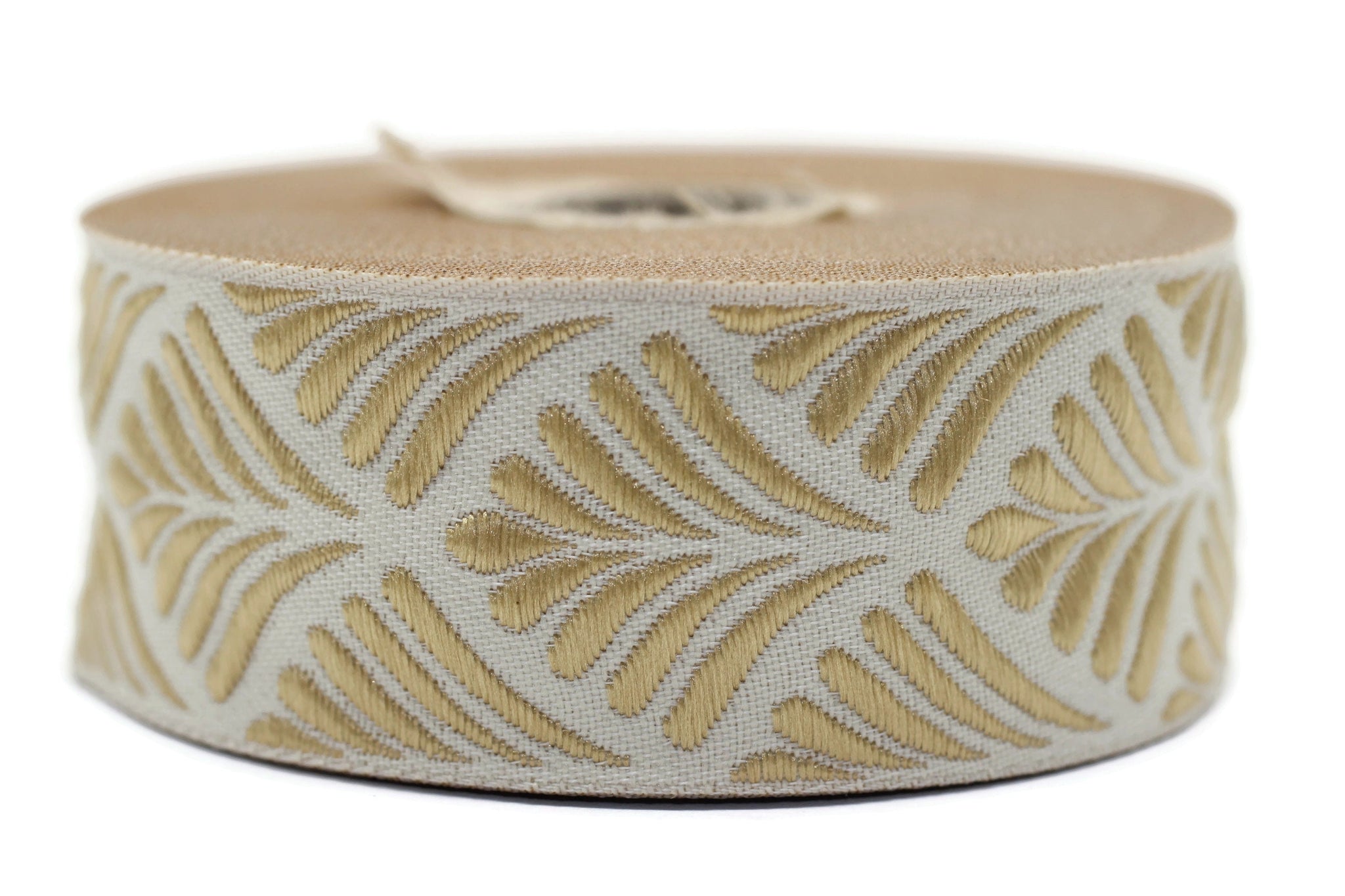 35 mm Golden Seashell  1.37 (inch) | SeaShell Ribbon | Embroidered Woven Seashell Ribbon | Jacquard Ribbon | 35mm Wide | 35273