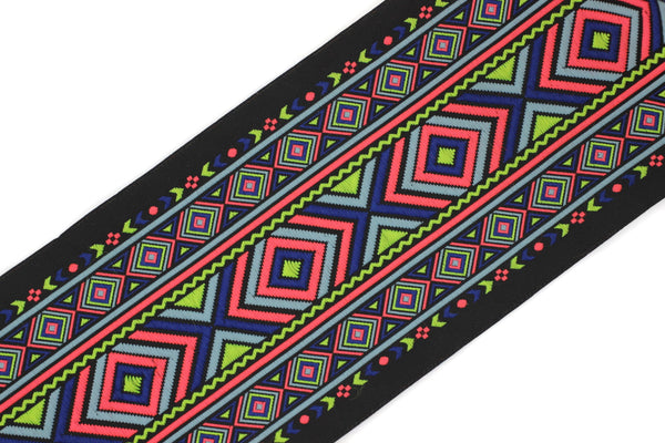100 mm Neon Green& Orange African Motif Ribbon (3.93 inches), Vintage ribbon, Jacquard ribbon, Huge Trim, Large ribbon, ribbon, 100995