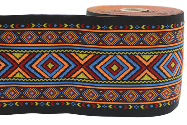 100 mm Colorfull African Motif Ribbon (3.93 inches), Vintage Jacquard, African Pattern Ribbon, Sewing Trim, Huge Trim, Large ribbon, 100995