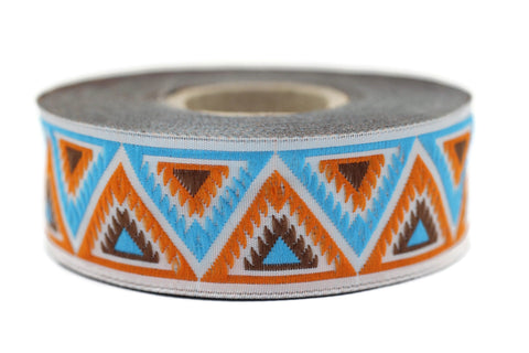 25 mm Blue/Orange Chevron Jacquard ribbon (0.98 inches), Decorative ribbon, Craft Ribbon, Jacquard trim, craft trim, 25915