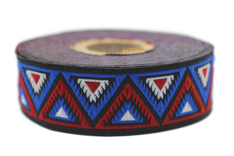 25 mm Blue/Red Chevron Jacquard ribbon (0.98 inches), Decorative ribbon, Craft Ribbon, Jacquard trim, vintage ribbon, 25915
