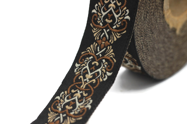 25 mm medieval motive Brown jacquard Ribbons (0.98 inches), jacquard trim, craft supplies, collar supply, fall ribbon, 25976