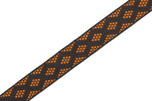 22 mm Orange/Black Metallic Ribbon  (0.86 inches), chevron trim,  jacquard trim, fabric wide trims, craft supplies, vintage trim, 22305