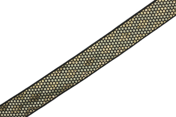 22 mm Golden Metallic Ribbon, 0.86 inches, chevron trim, jacquard ribbon trim, craft supplies, vintage trim, sewing supplies, ribbons, 22305