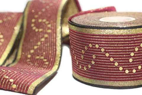 50 mm Red Snake Design Ribbon (1.96 inches), Vintage Jacquard, Curved Pattern Ribbon, Sewing Trim, Jacquard Trim