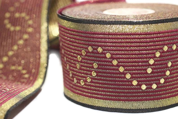 50 mm Red Snake Design Ribbon (1.96 inches), Vintage Jacquard, Curved Pattern Ribbon, Sewing Trim, Jacquard Trim