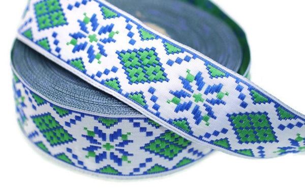 25 mm Green&Blue Geometric Jacquard ribbon (0.98 inches), Decorative Craft Ribbon, Sewing trim, woven trim, embroidered ribbon, 25944