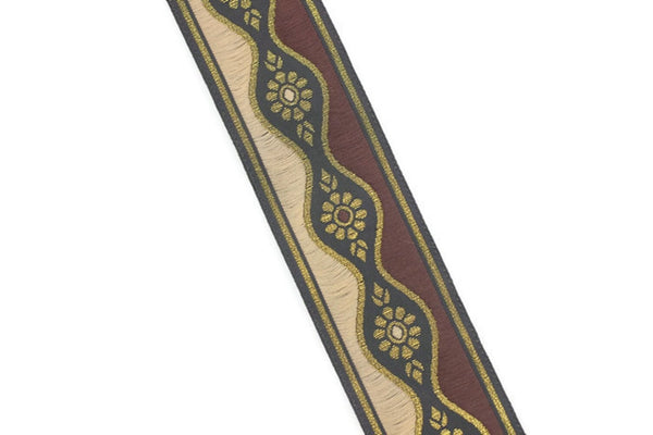 35 mm Brown Floral Vintage ribbon (1.37 inches), floral embroidered ribbon, Decorative ribbon, Craft Ribbon, Jacquard ribbon, Trim, 35924